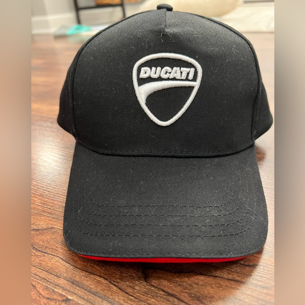 NWT Official Ducati Ball Cap Hat Black & Red Velcro Back Unisex One Size